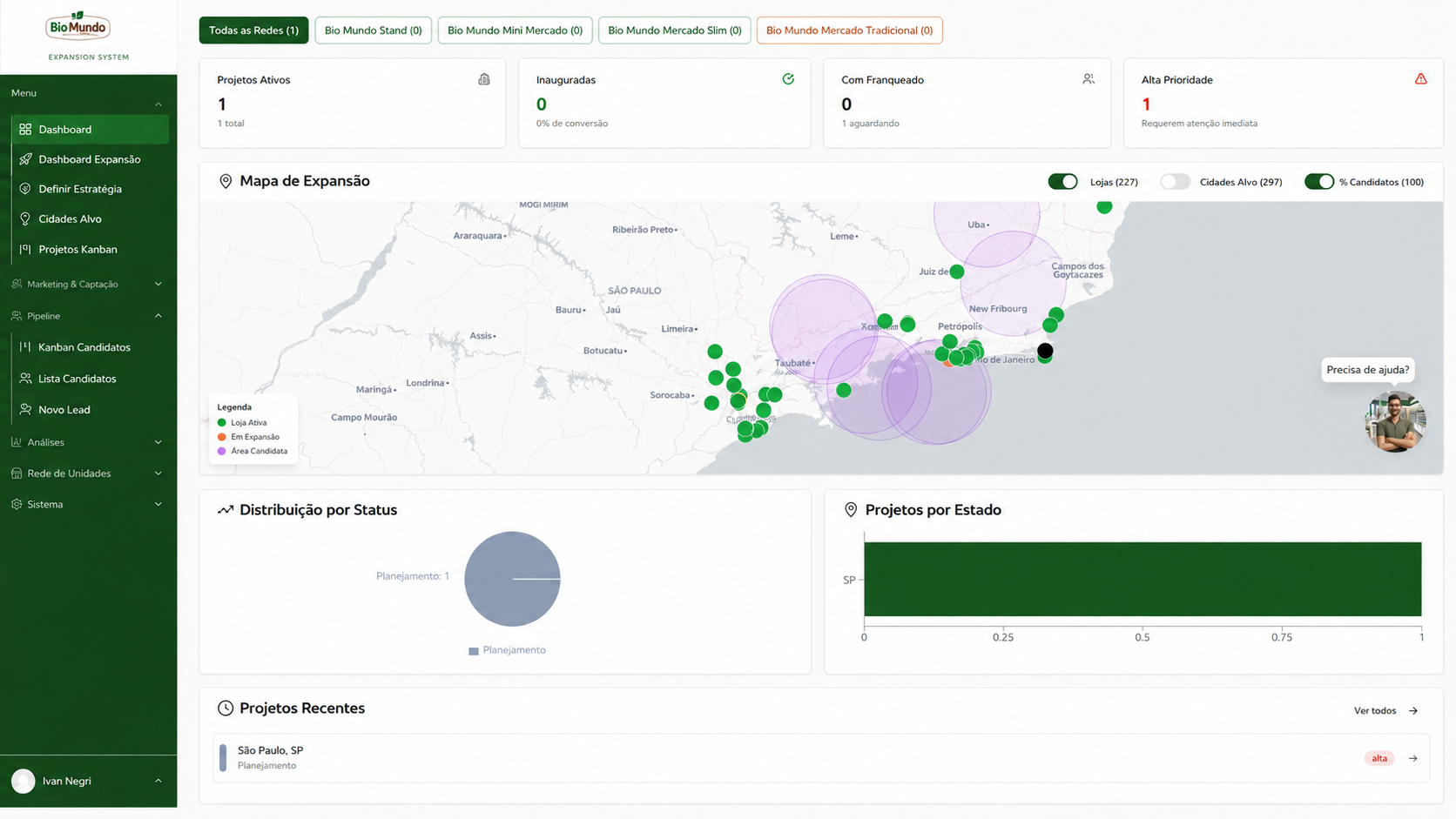 Mapa de expansão na plataforma HeadOffice